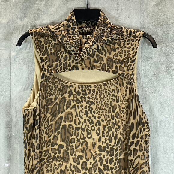 BAR III Women's Cheetah Printed Sleeveless Mock-Neck Cutout Bodycon Dress SZ XL - Picture 4 of 11